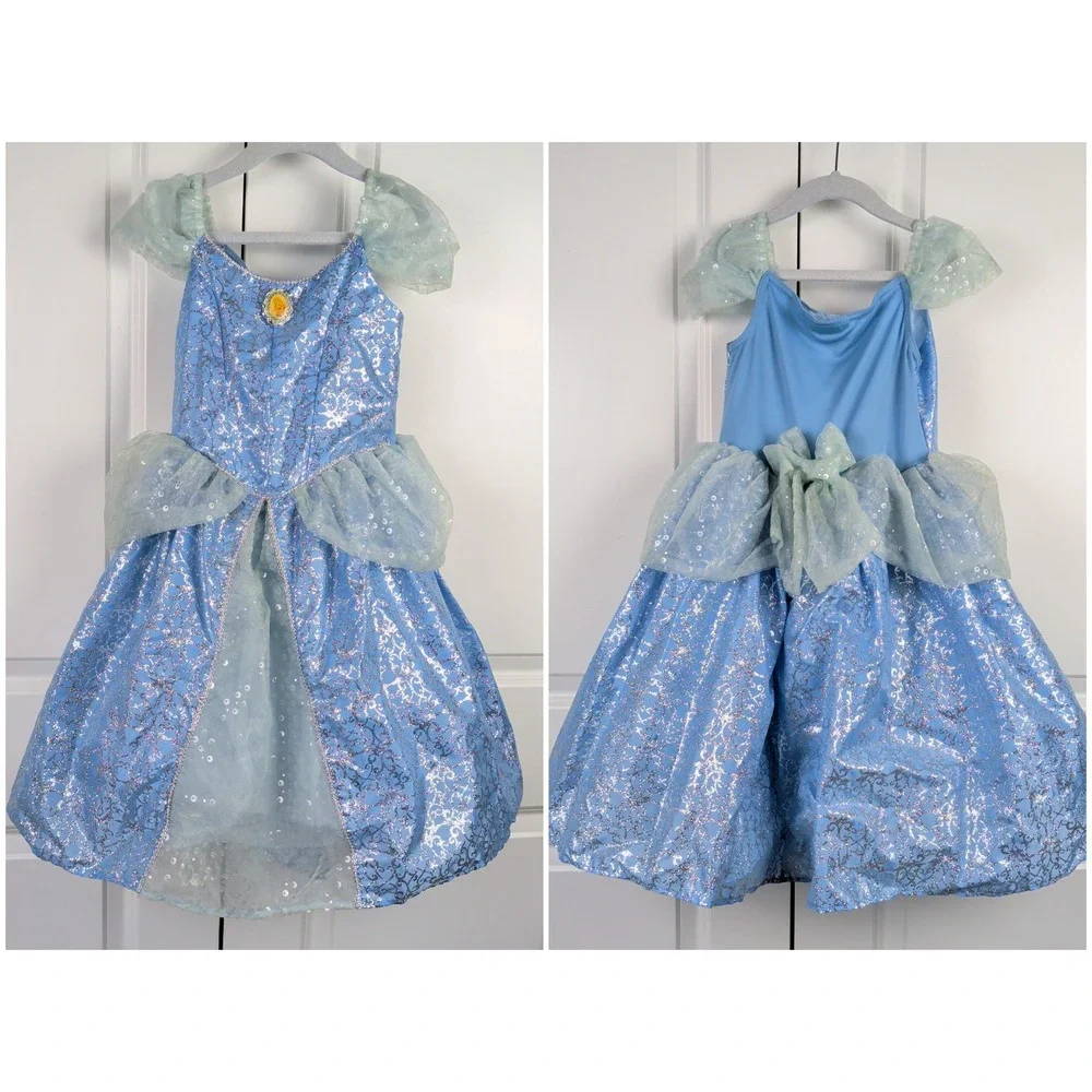 Disney Parks Cinderella Costume Dress with Faux Fur Shrug Set Blue Silver Small